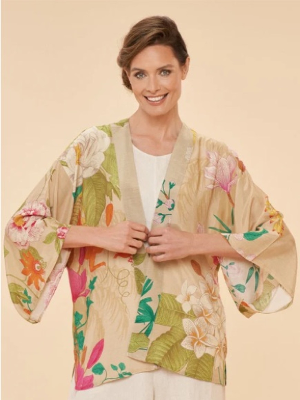 PowderUK Tropical Flora and Fauna Coconut Kimono jacket in viscose/modal - NWT